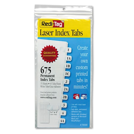 Redi-Tag Laser Tab, 7/16 x 1 in., White, PK675 39000